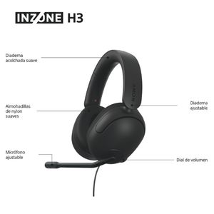 Auriculares gaming Sony Inzone H3 negros con micrófono ajustable.