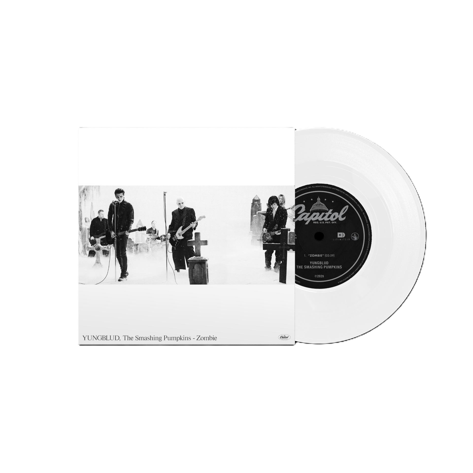 Schwarze und weiße Vinylsingle mit YUNGBLUD und The Smashing Pumpkins.