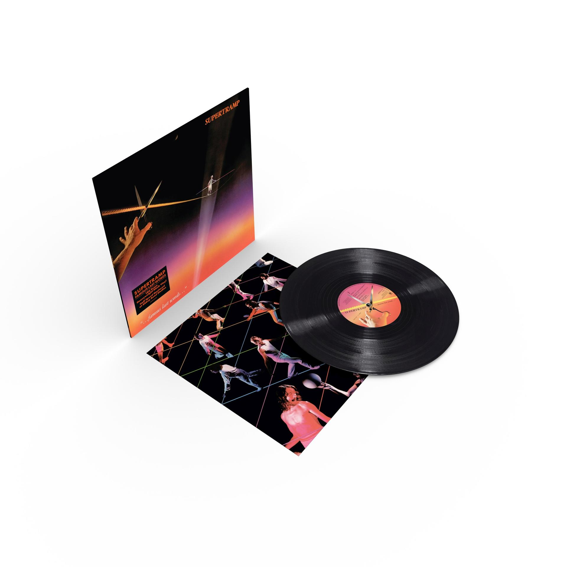 Vinyl-Schallplatte und Cover von Supertramp mit einem Seiltänzer und einer Schere.
