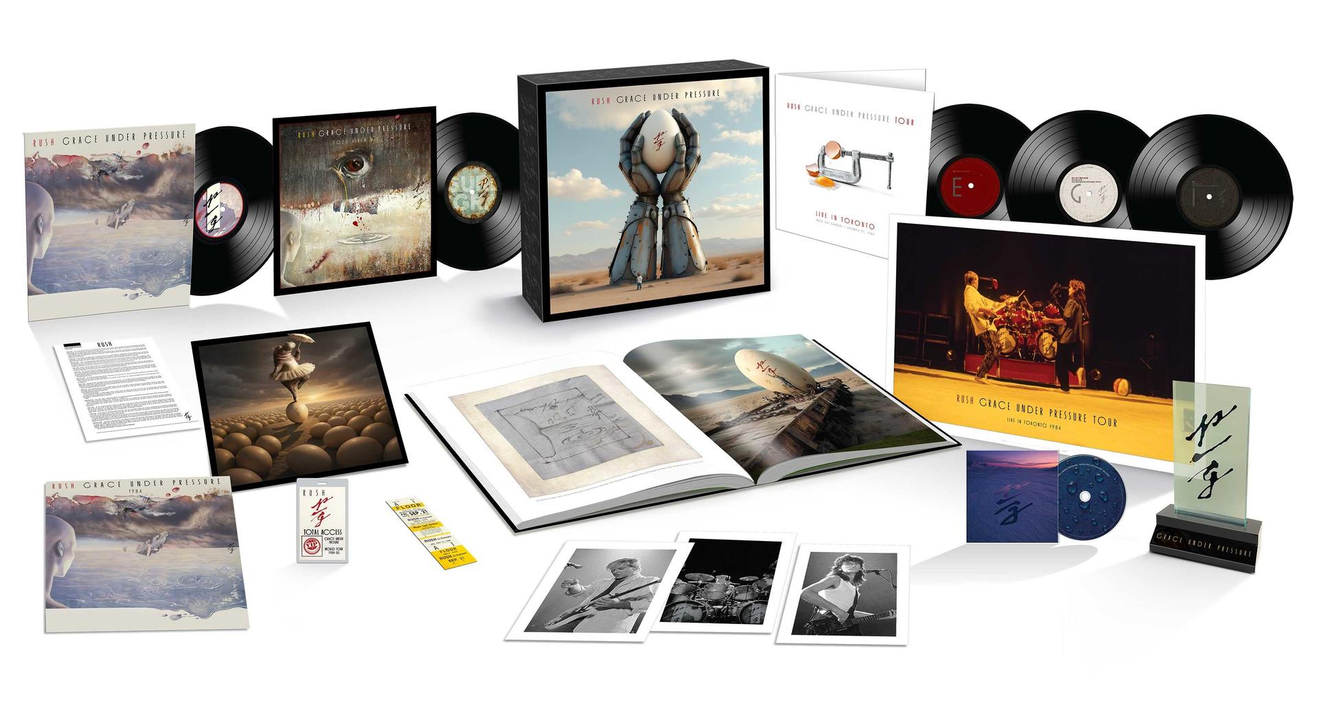 Rush "Grace Under Pressure" Box-Set mit Vinyl, Buch, Fotos, Tickets und CD.
