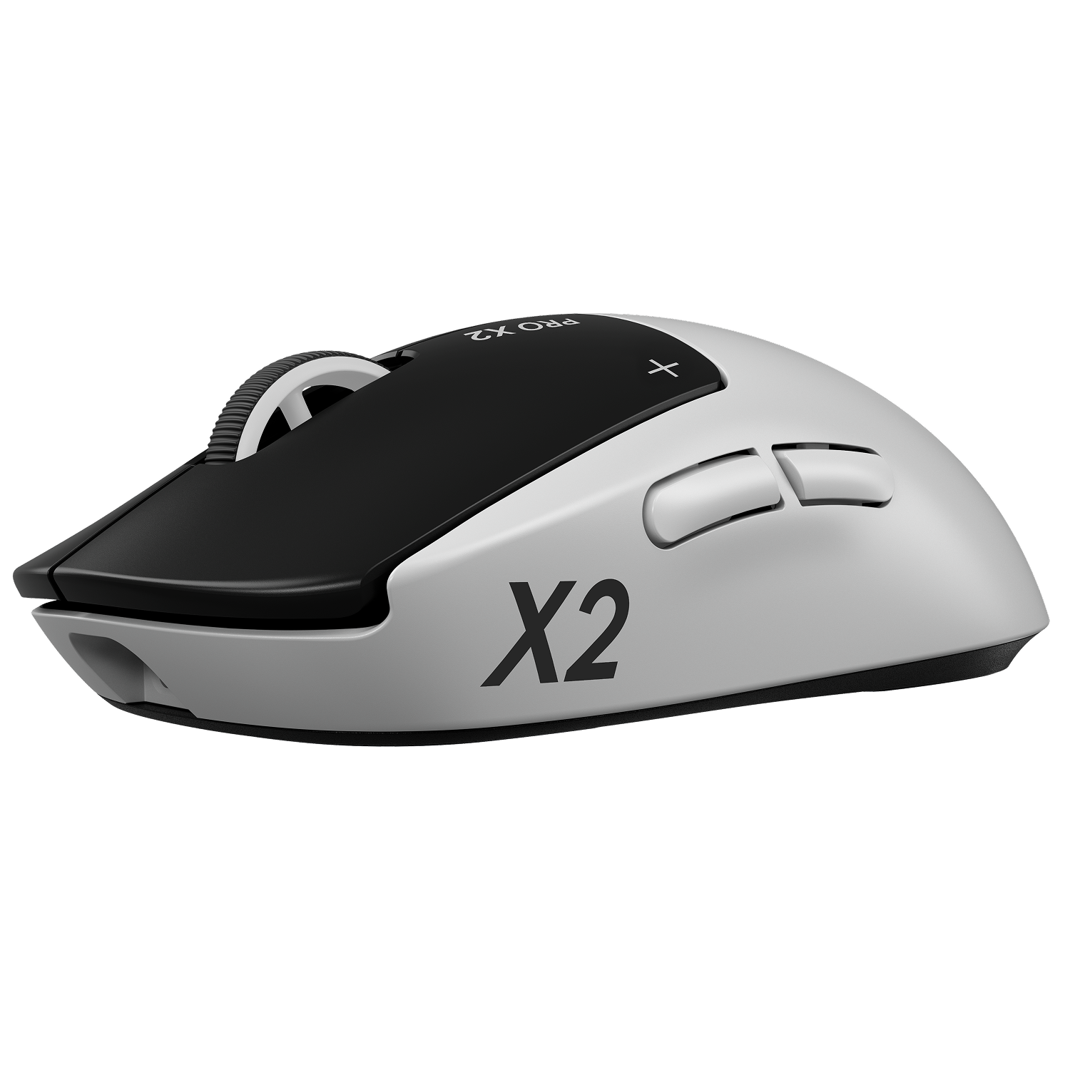 Un ratón gaming blanco con rueda y botones negros.