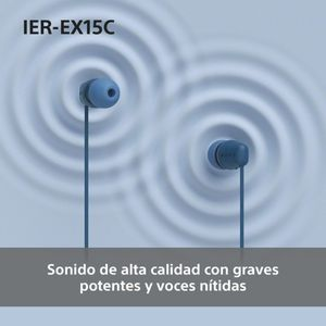 Dos auriculares azules con cable sobre fondo azul con patrón de ondas.