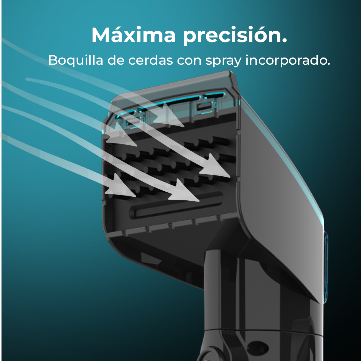 Primer plano de un accesorio de secador de pelo negro con sistema de pulverización.