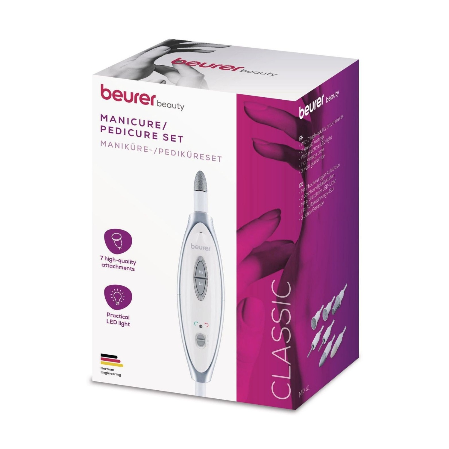 Set manicure/pedicure Beurer MP41 con 7 accessori e luce LED.