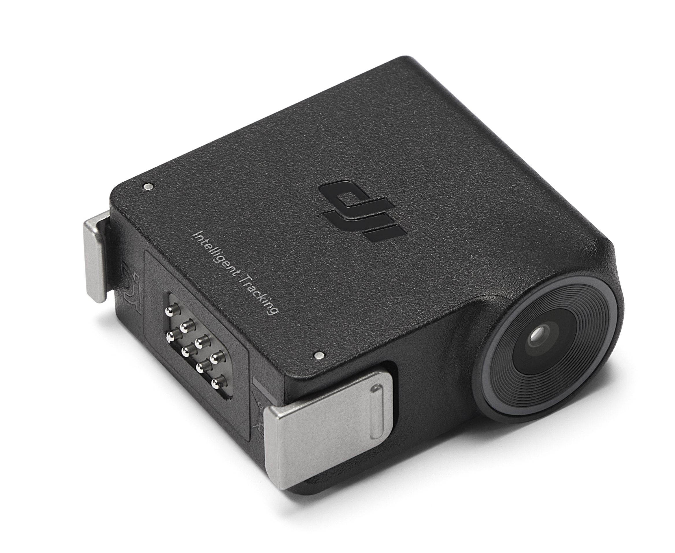 Czarny moduł DJI z portem obiektywu i pinami.