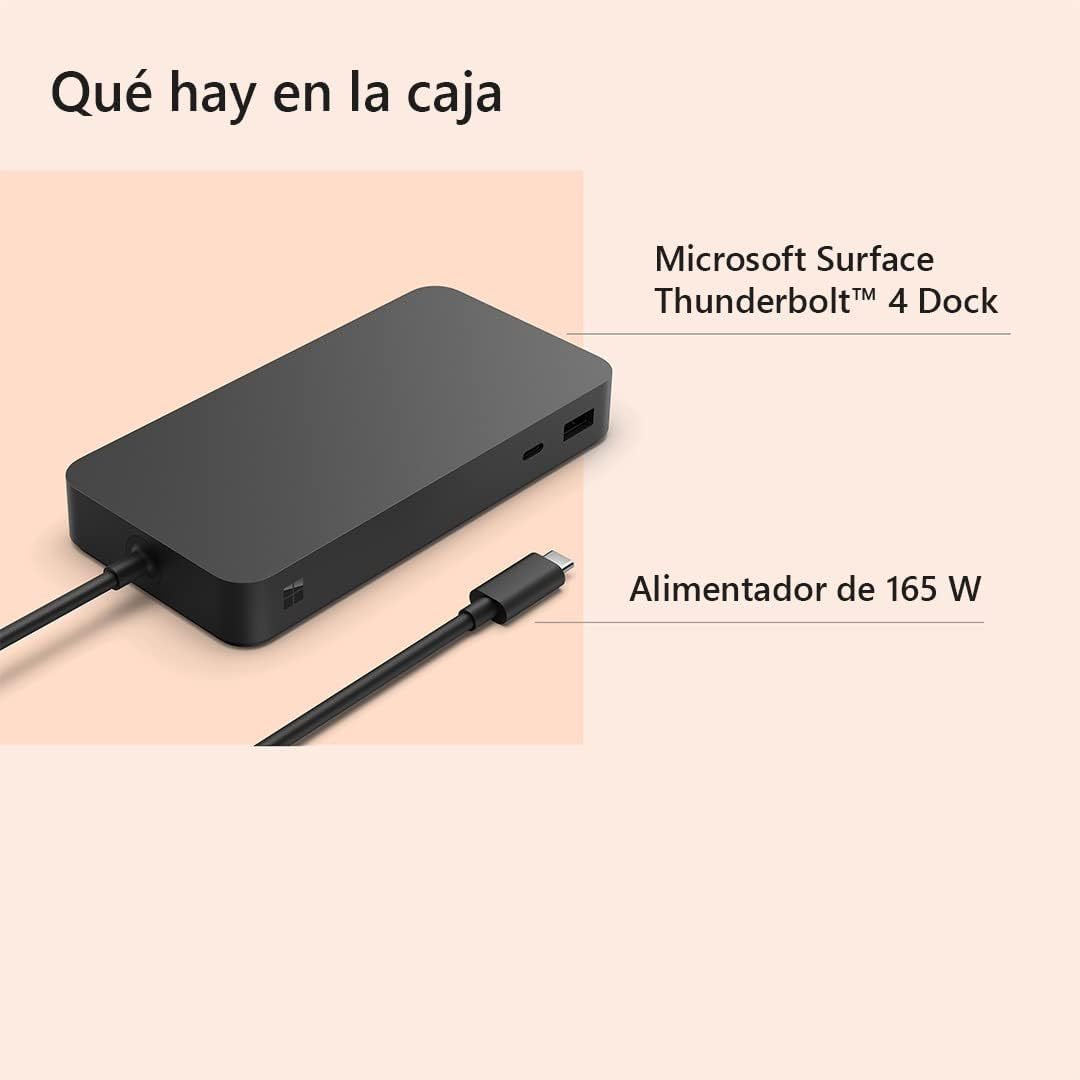 Base negra Microsoft Surface Thunderbolt 4 con adaptador de 165W.