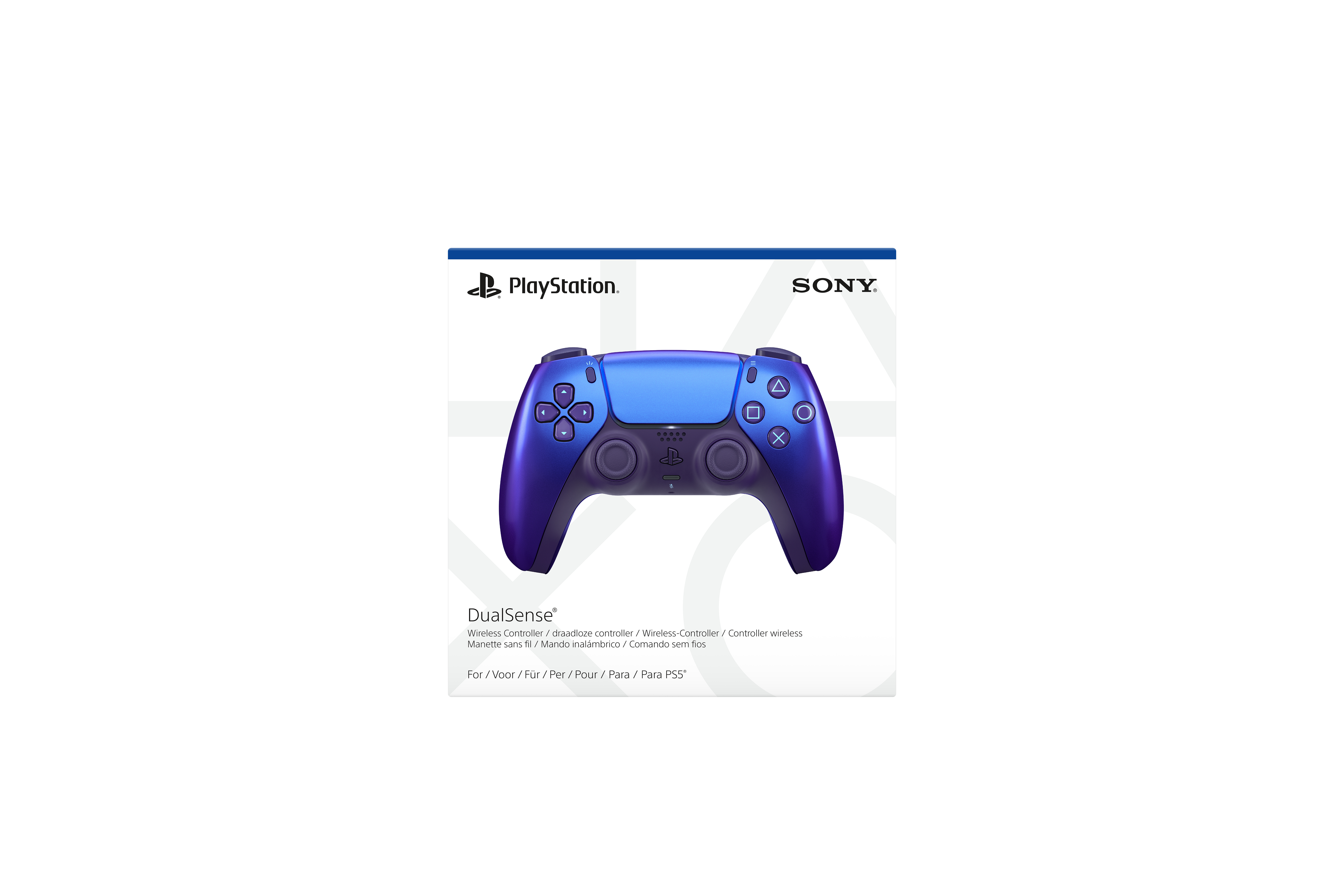Ein violetter DualSense-Controller für PS5 mit PlayStation- und Sony-Logos.