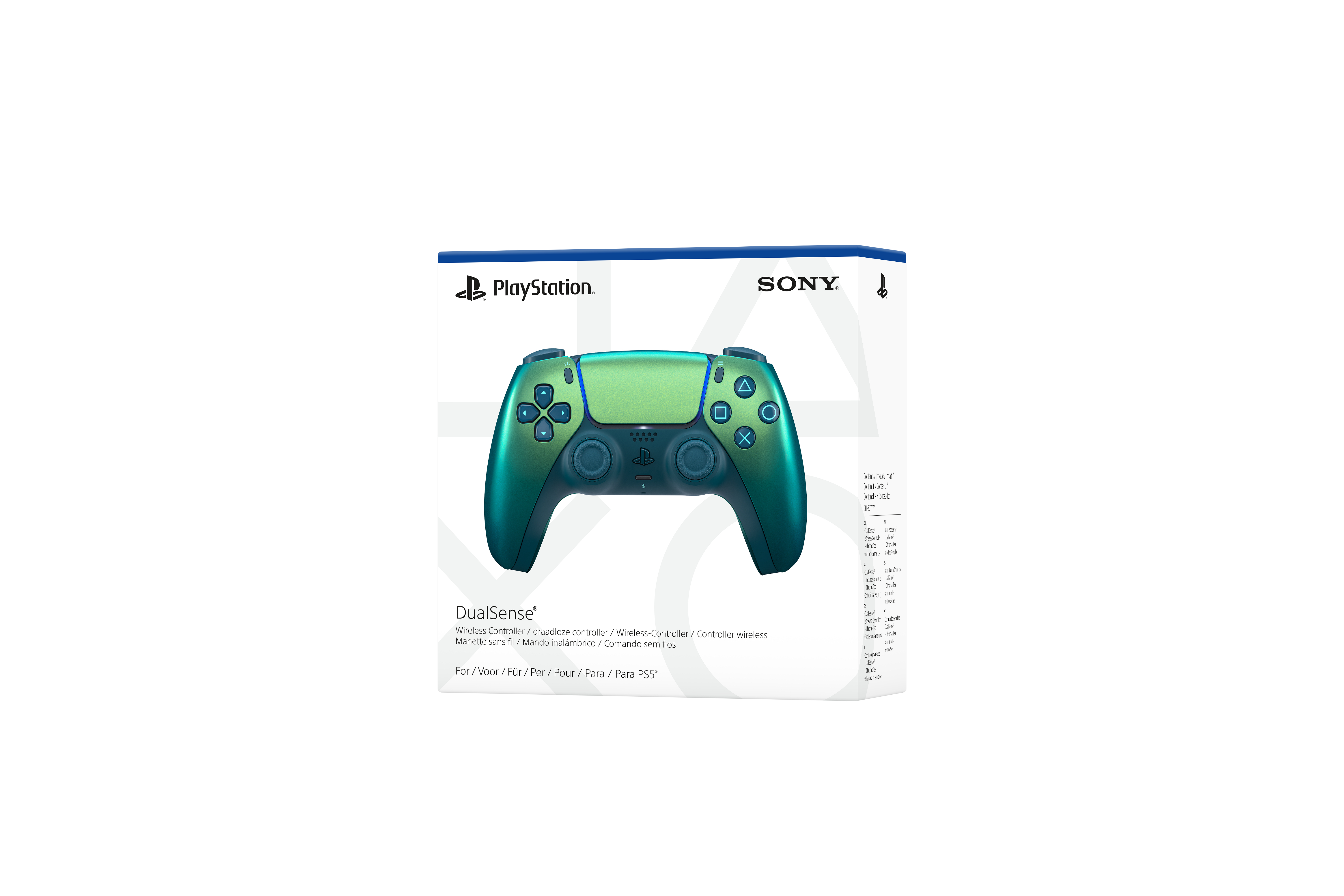 PlayStation DualSense Controller in Grün-Türkis in der Verpackung.