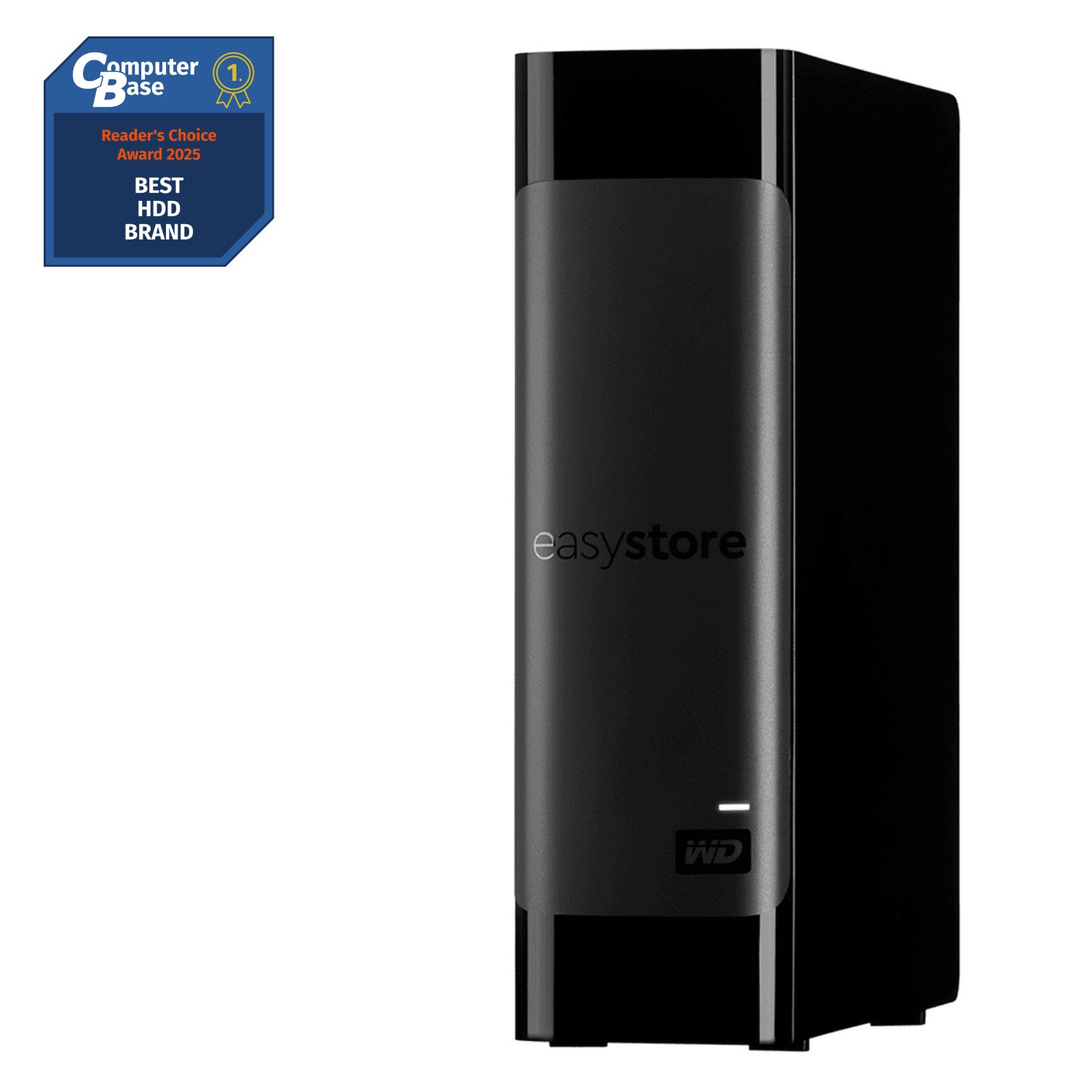 Disco duro desktop wd easystore con una insignia de premio que dice Computer Base numero uno Reader's Choice Award 2025 Best HDD Brand