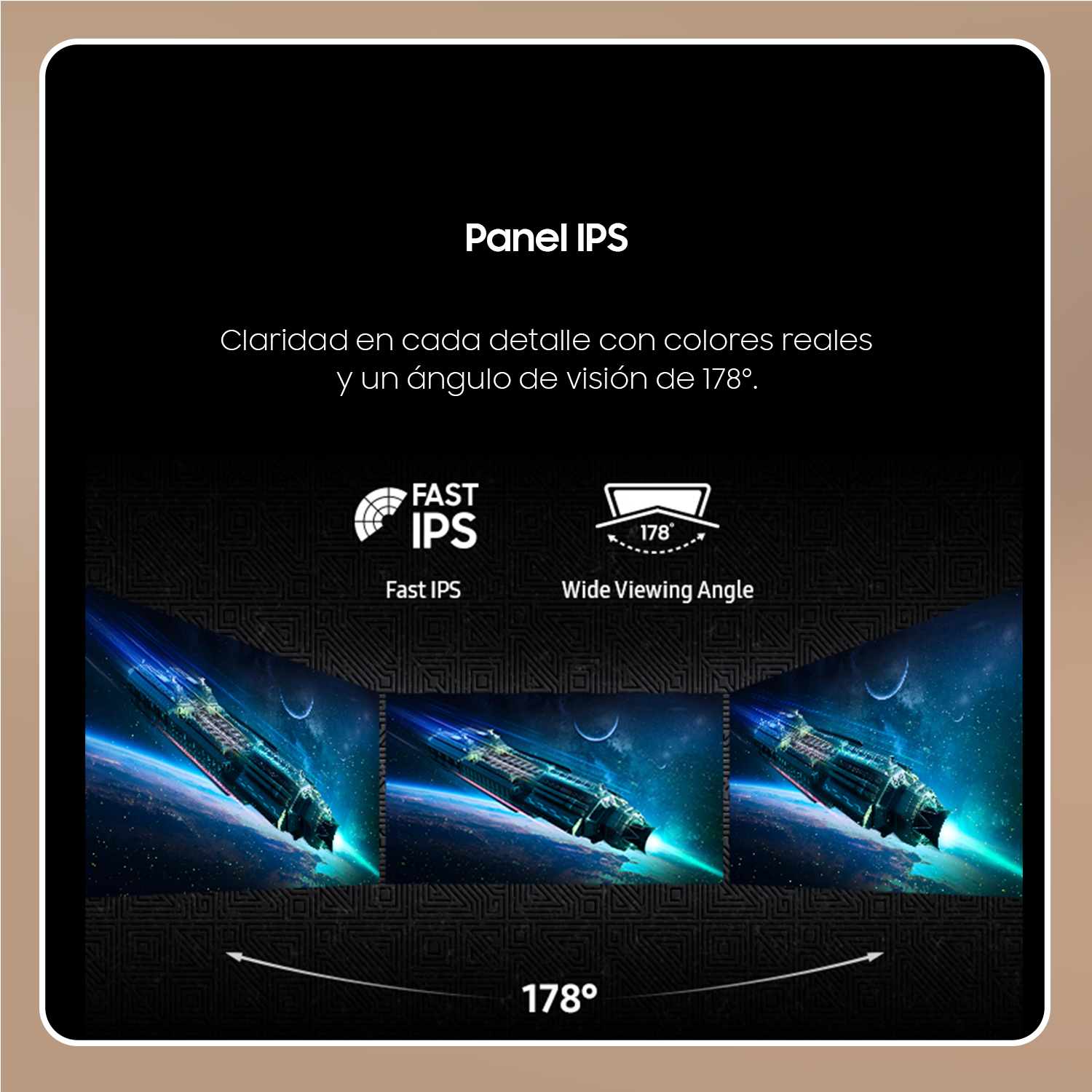 Panel IPS con ángulo de visión de 178° y respuesta rápida.