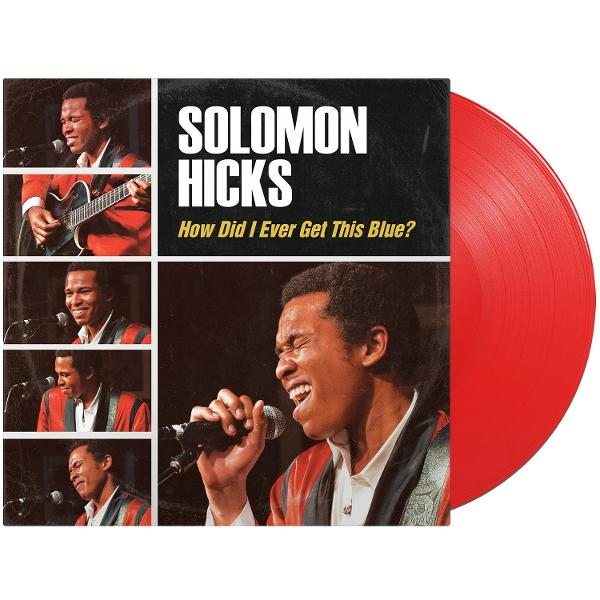 Solomon Hicks Albumcover mit kleinen Fotos und großem Foto von ihm beim Singen. Rote Schallplatte.