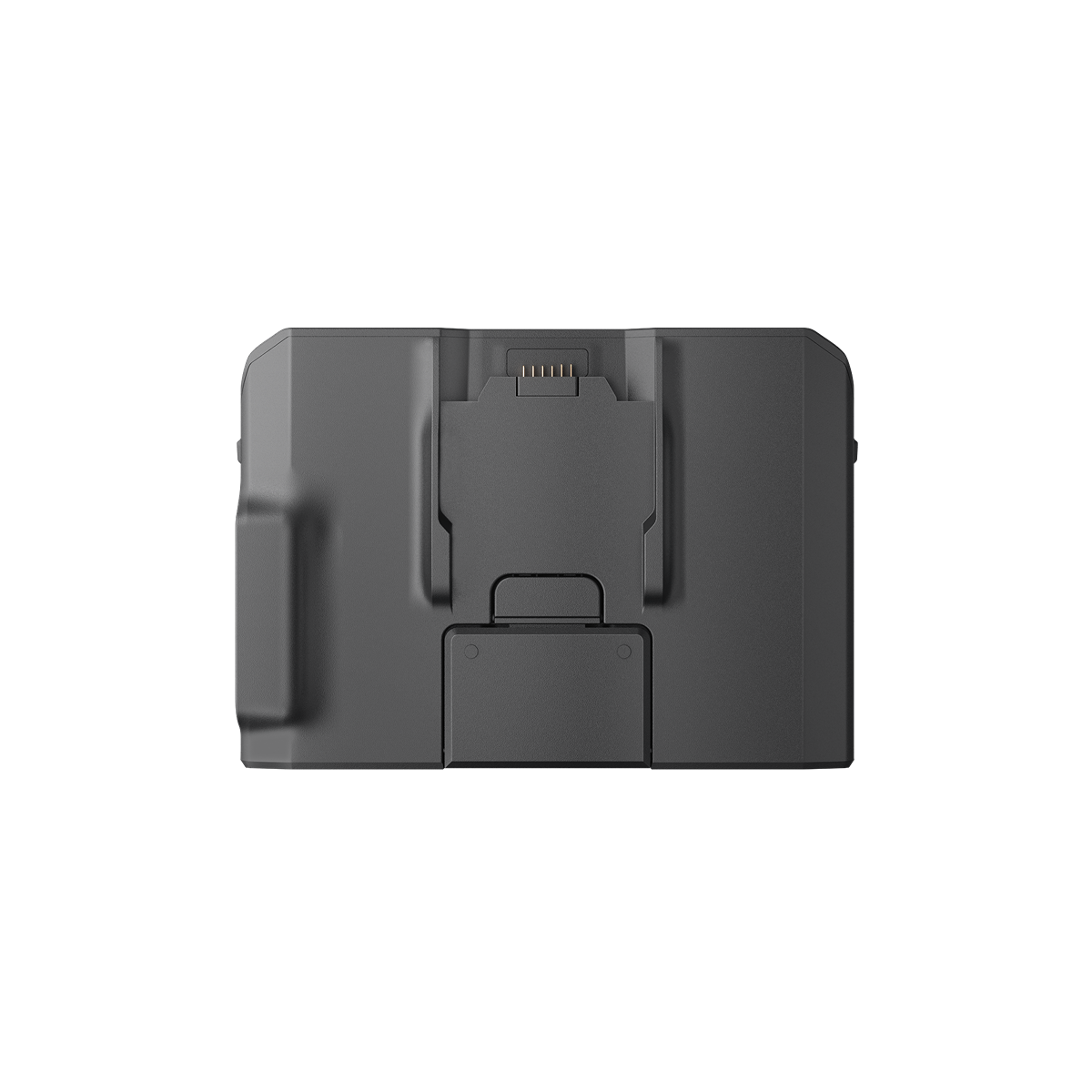 Un objeto rectangular gris con conectores y un asa.