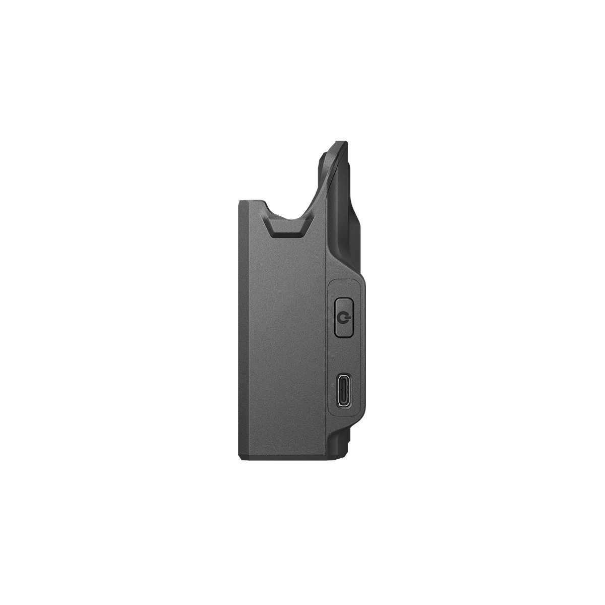 Dispositivo electrónico gris con USB-C y botón de encendido.