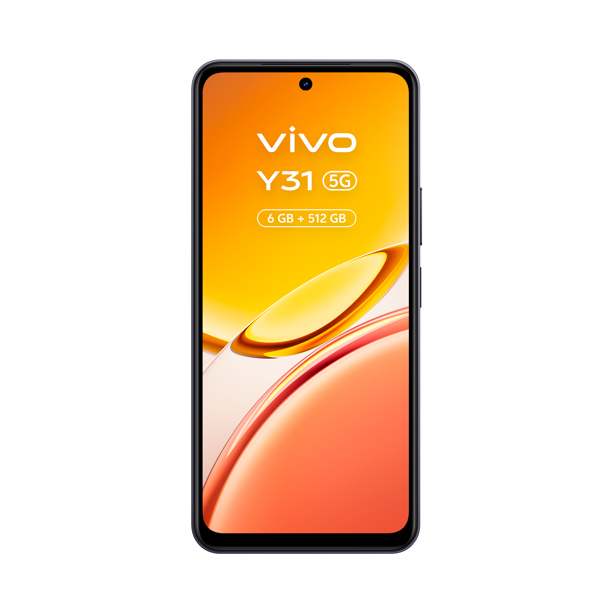 Un smartphone Vivo Y31 5G con fondo degradado naranja.
