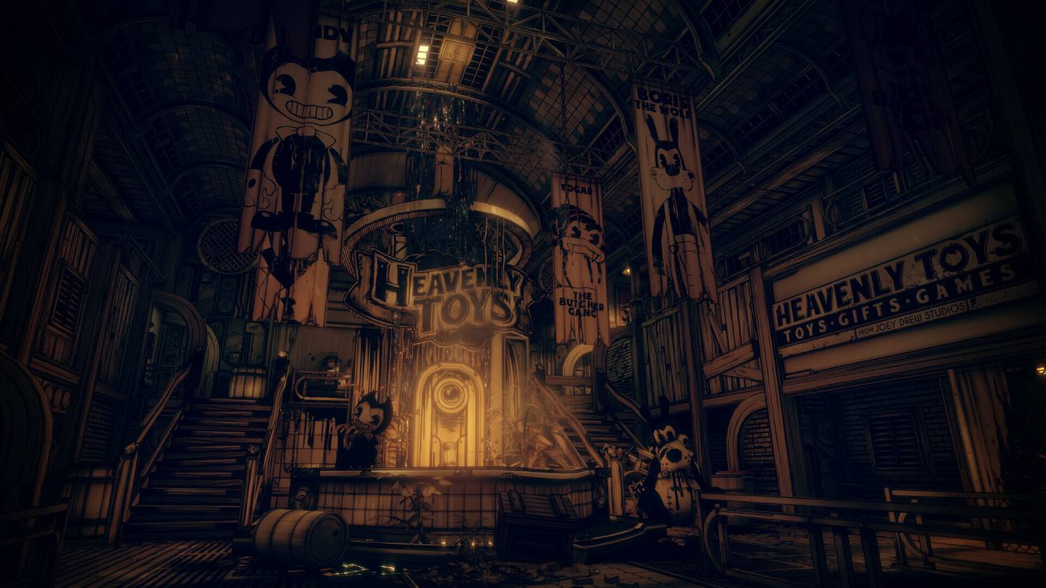Una tienda de juguetes llamada 'Heavenly Toys' está decorada al estilo de los años 30.