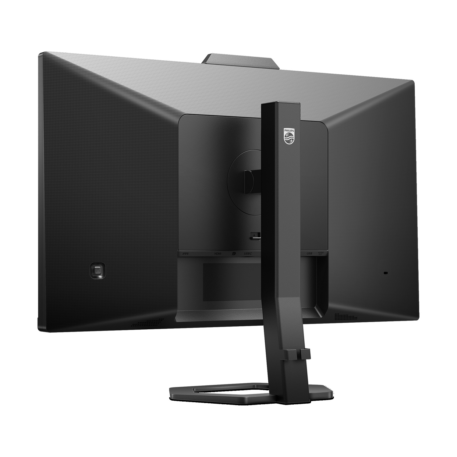 Retro di un monitor nero con logo Philips e porte.