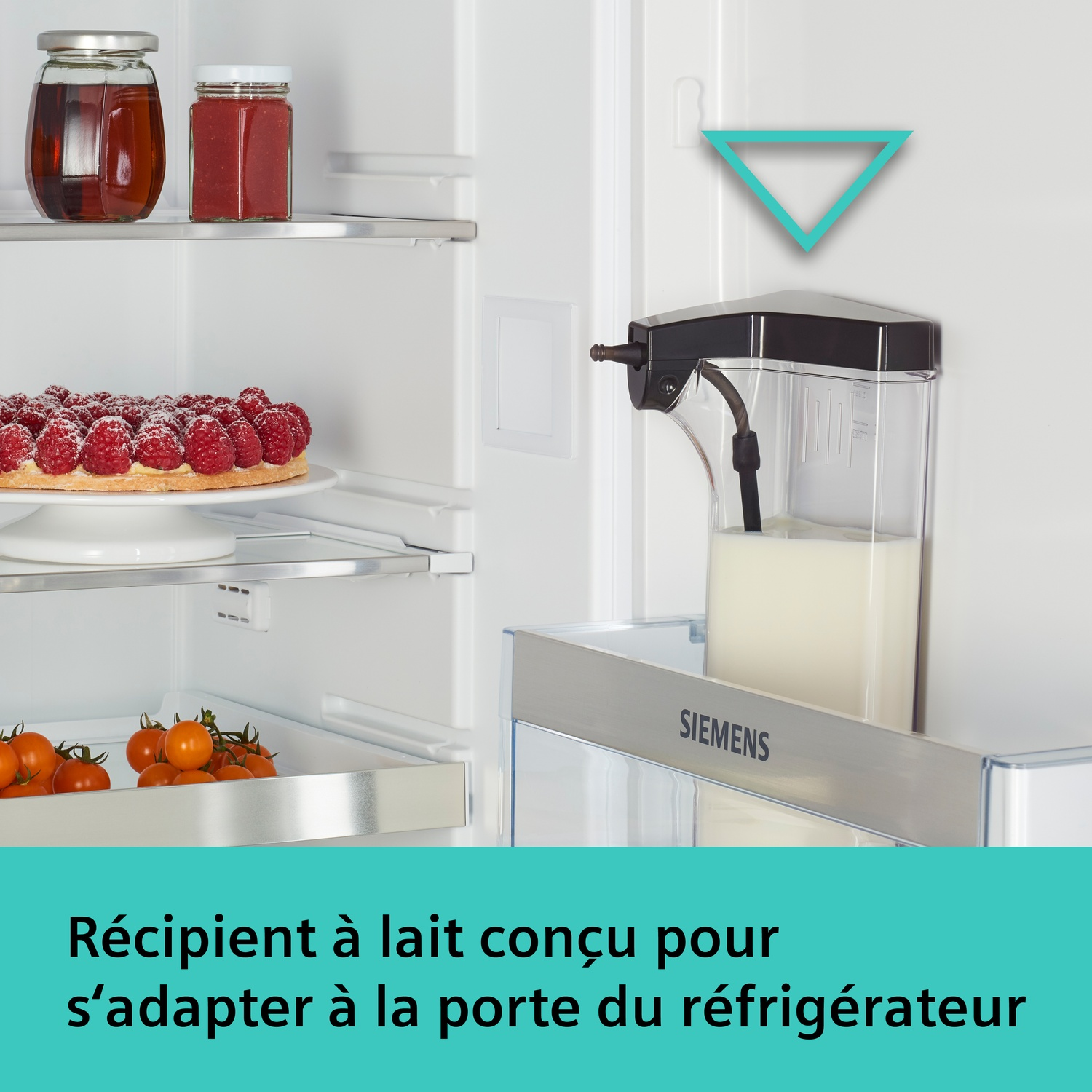 Récipient à lait pour porte de frigo, avec gâteau, confiture.