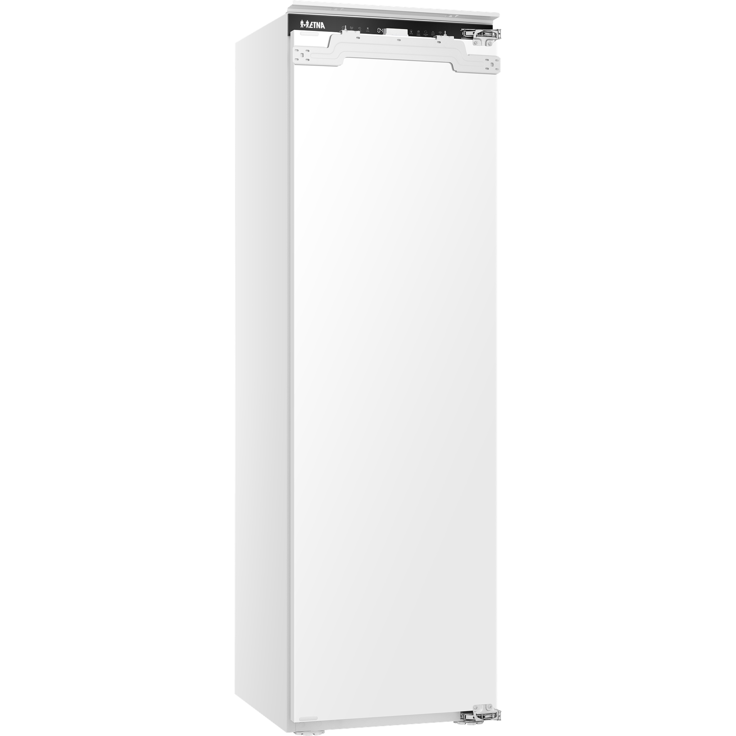 A white built-in refrigerator with a silver control panel and Etna logo.