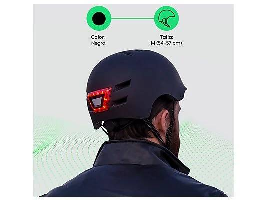 Casco de bicicleta negro con luz trasera, talla M.