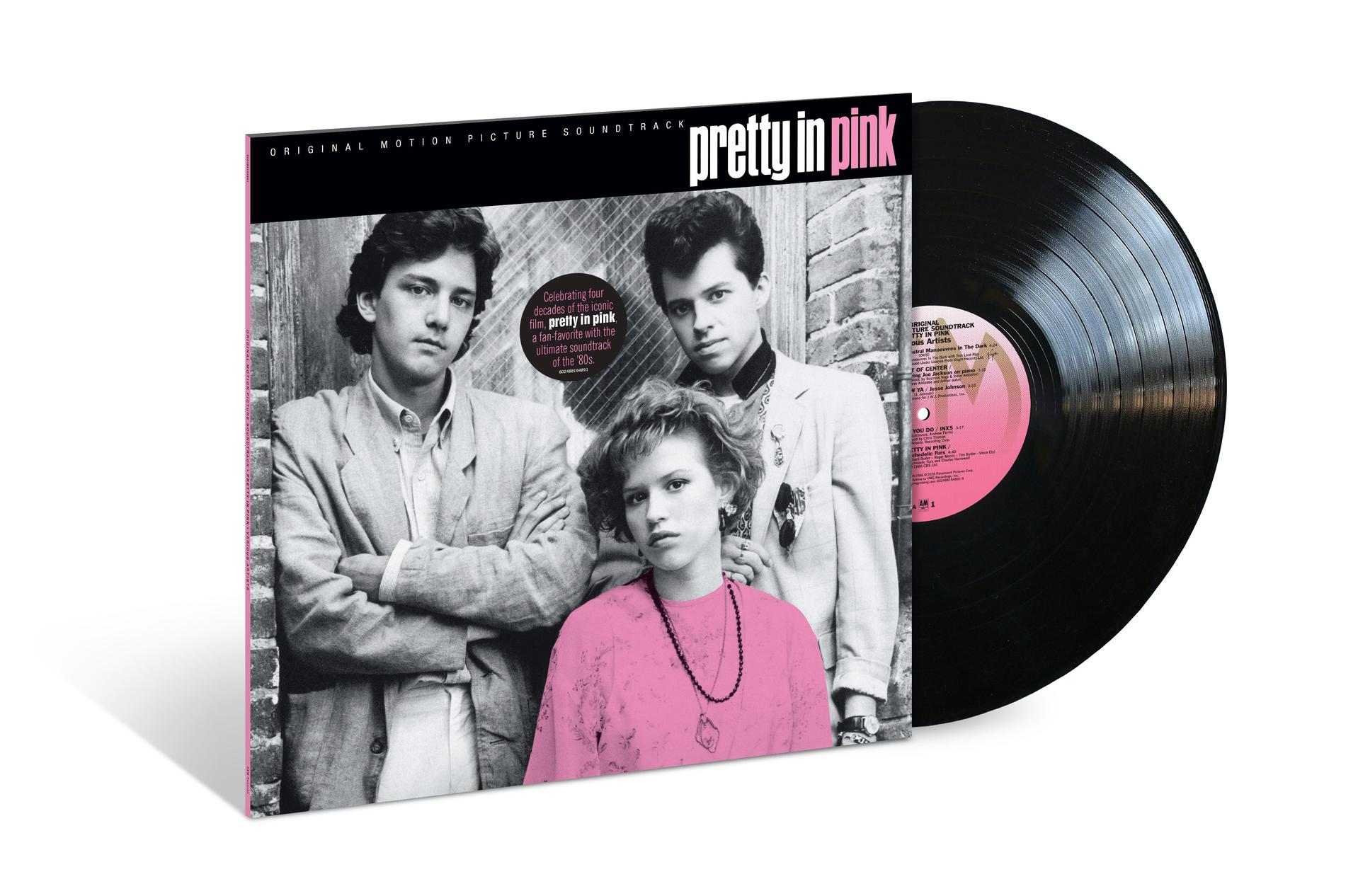 Cover der "Pretty in Pink" Soundtrack-LP mit den Hauptdarstellern und der Schallplatte.