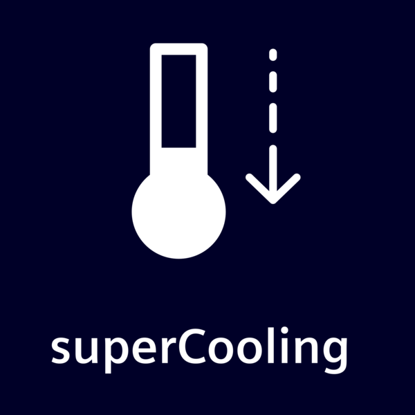 Aşağı ok ve 'superCooling' yazılı termometre simgesi.
