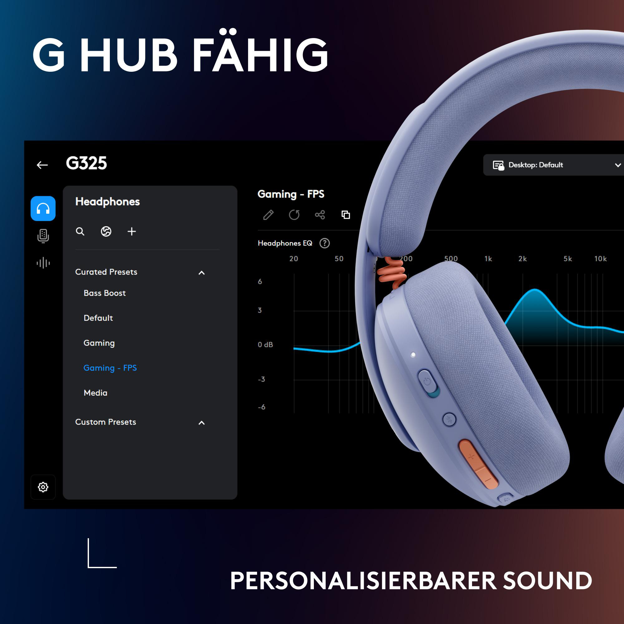 G Hub Software mit Kopfhörer-EQ und Kopfhörer-Einstellungen für G325.