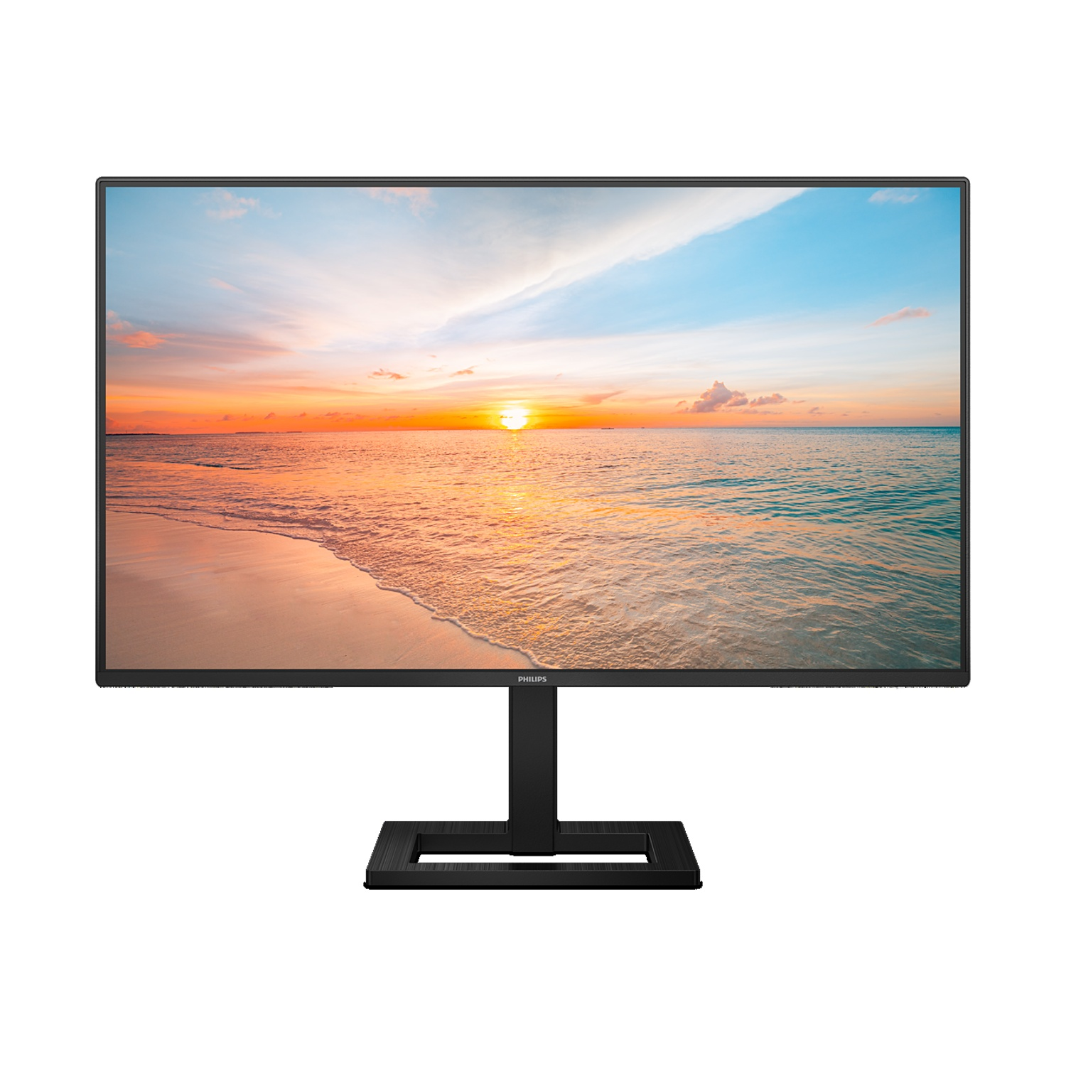 Un monitor moderno mostra una scena di tramonto sulla spiaggia.