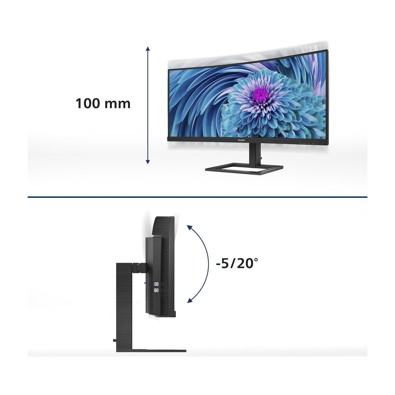Un monitor con uno sfondo floreale e indicatori di dimensione.