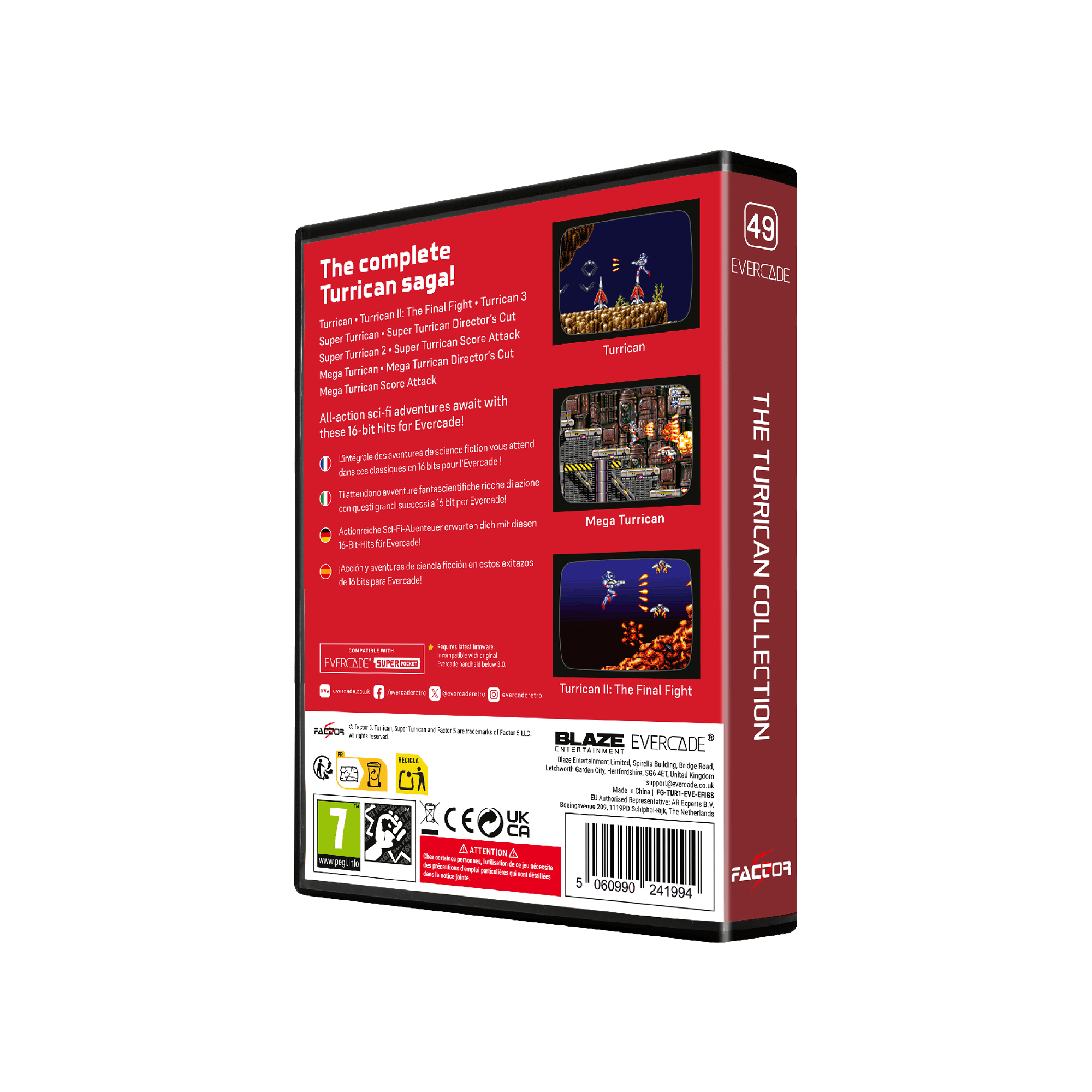 Kolekcja Turrican na Evercade: 7 gier, grafika 16-bit, akcja sci-fi.