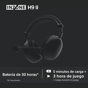 Auriculares negros Inzone H9 II con micrófono sobre fondo oscuro.