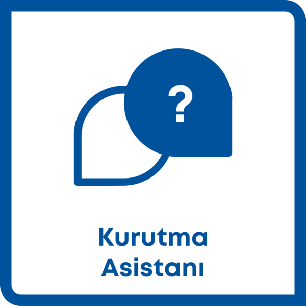 Konuşma balonu simgesinde mavi soru işareti.