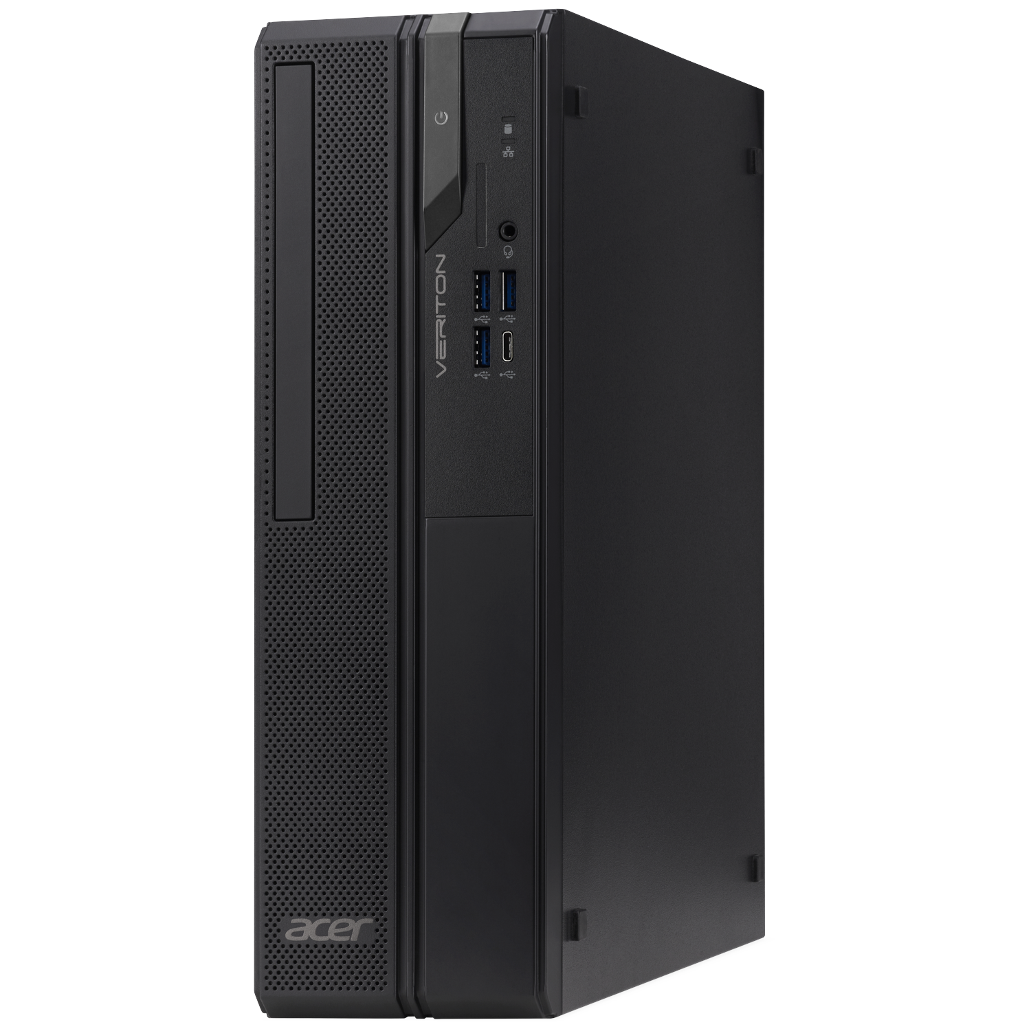 Black Acer Veriton desktop PC with multiple USB ports and power button.