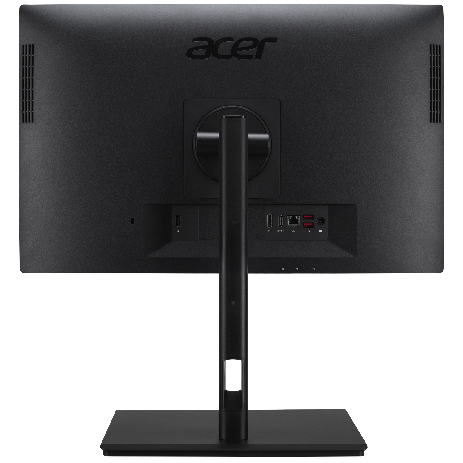 Back view of a black Acer All-in-One computer showing ports.
