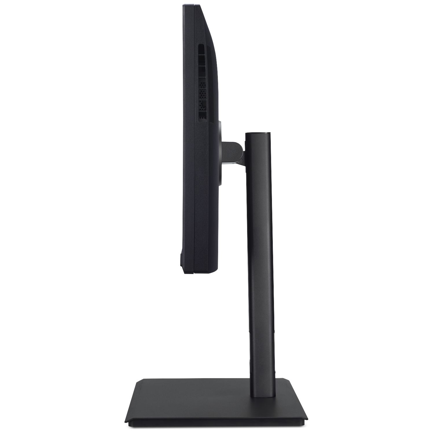 Black monitor shown in profile on a white background.