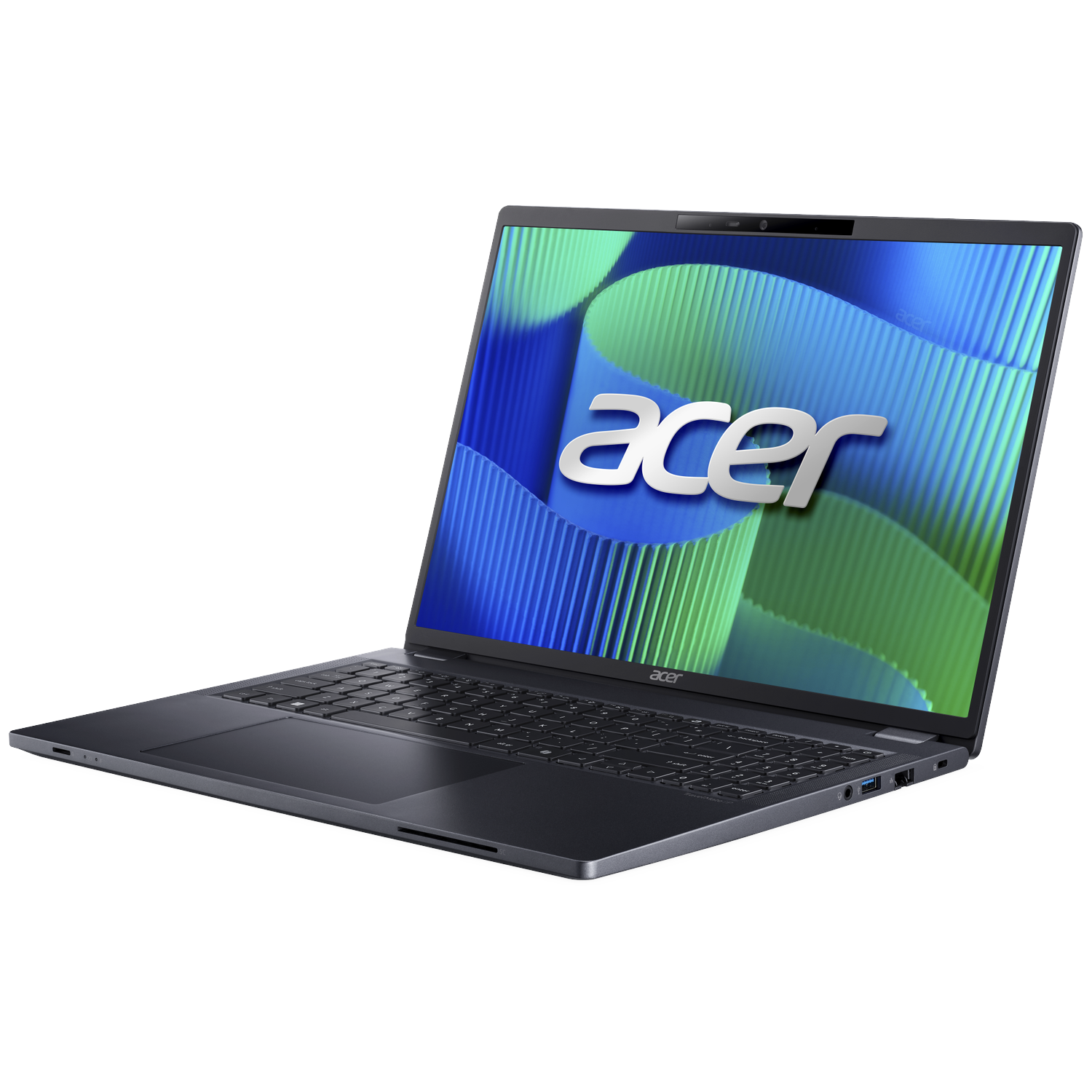 An open dark Acer laptop showing the Acer logo on its screen.