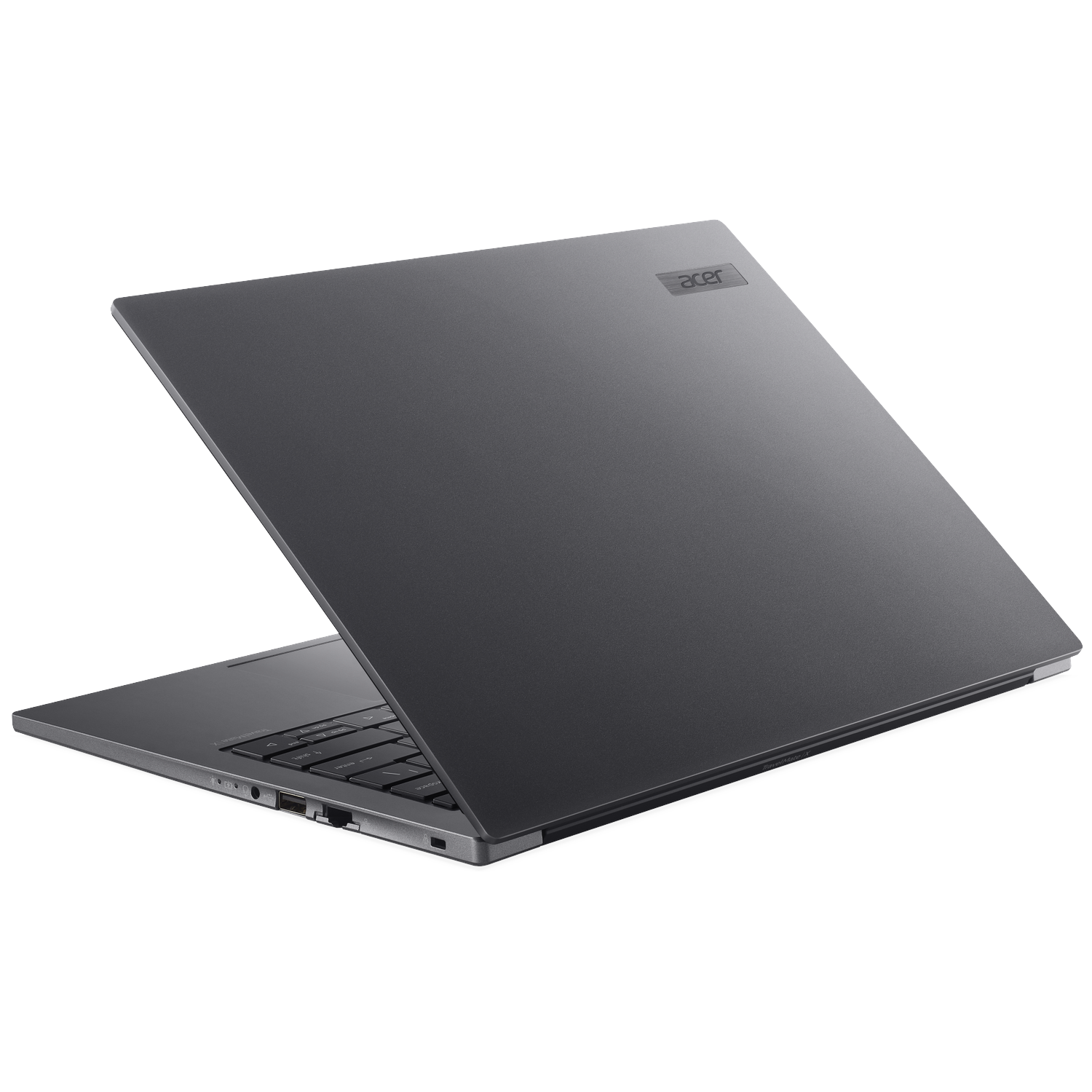 A closed, dark Acer laptop on a white background. The keyboard is partially visible.