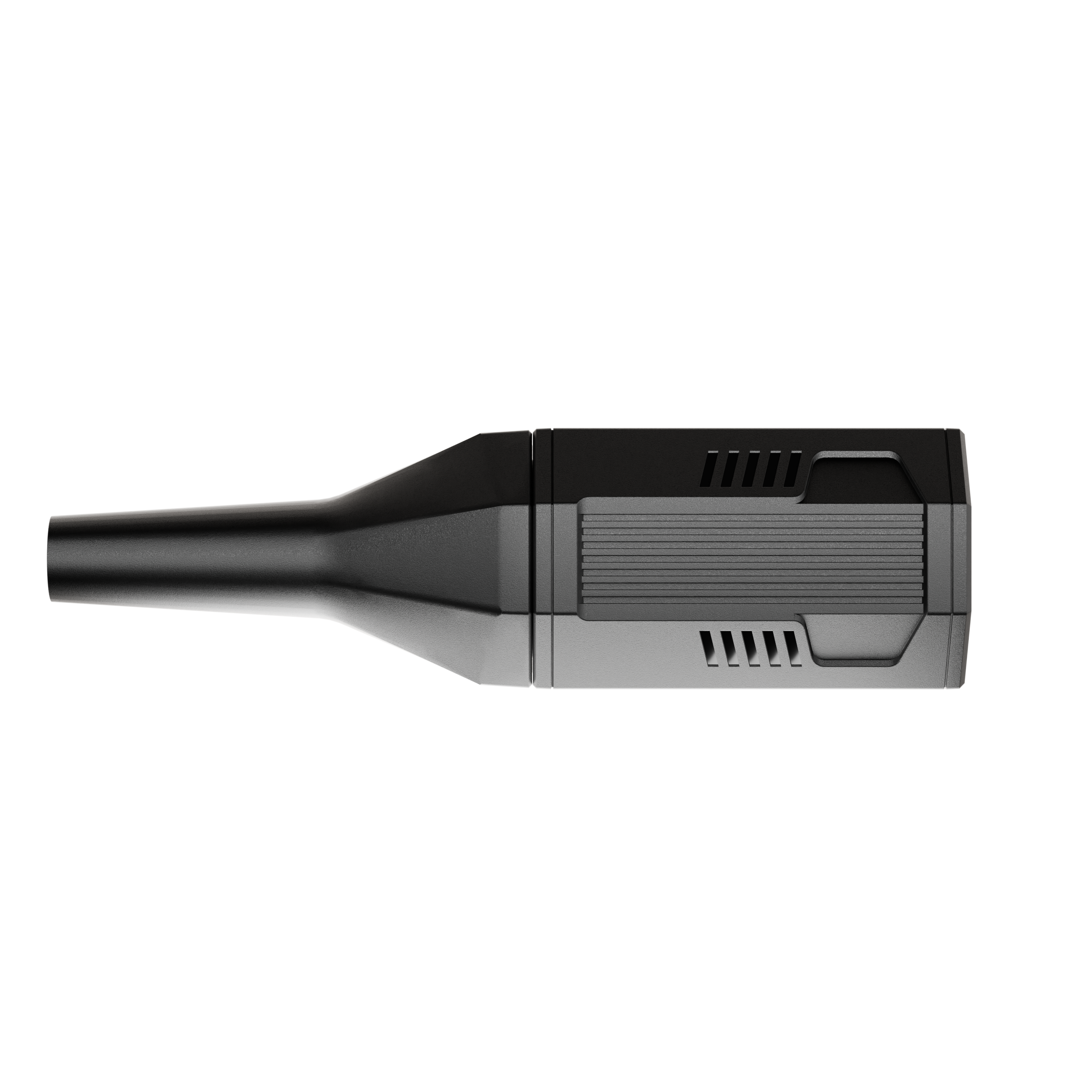 Elegáns, fekete elektronikai eszköz szellőzőnyílásokkal.
