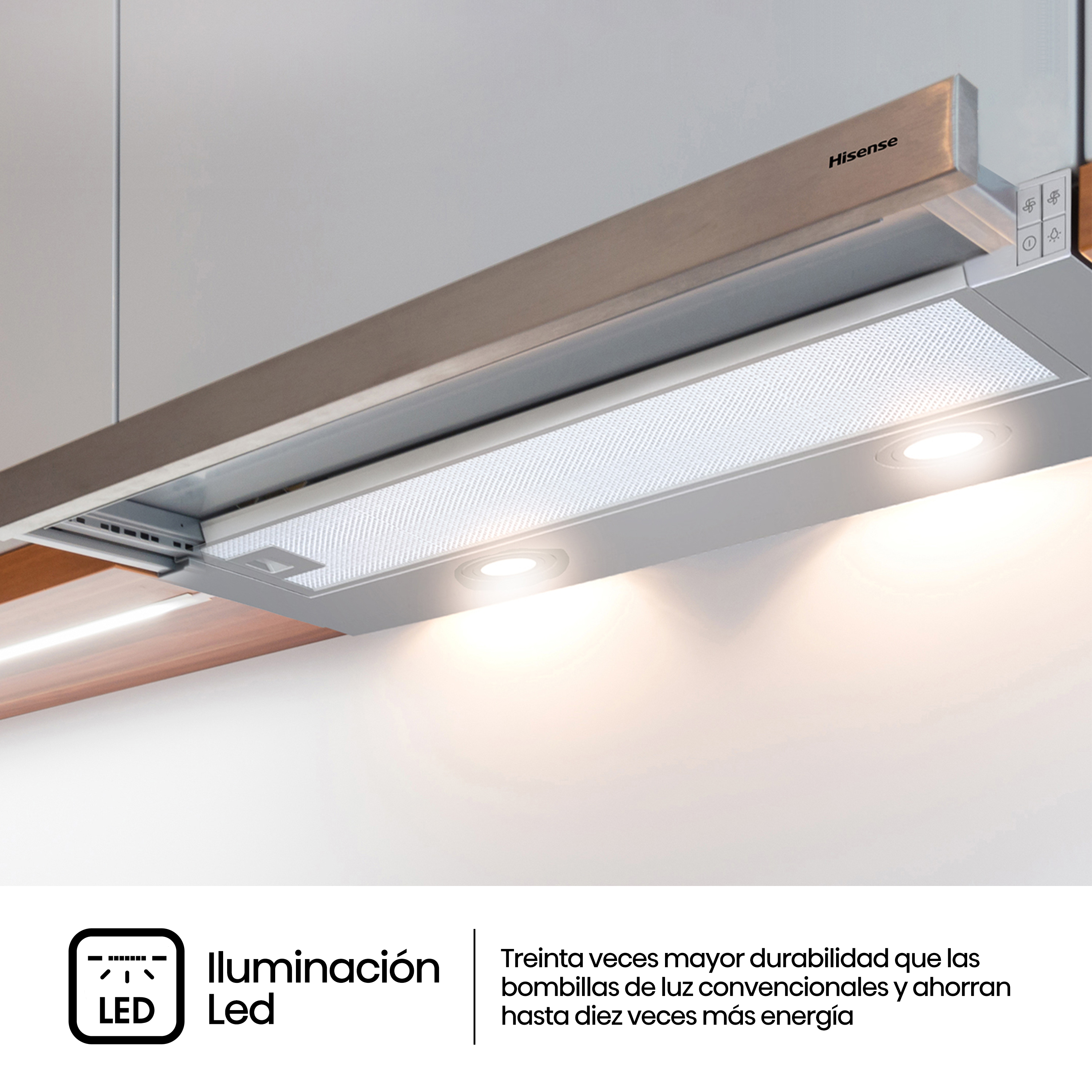 Iluminación Led con hasta treinta veces mayor durabilidad que las bombillas convencionales y un ahorro de energía de hasta diez veces más.