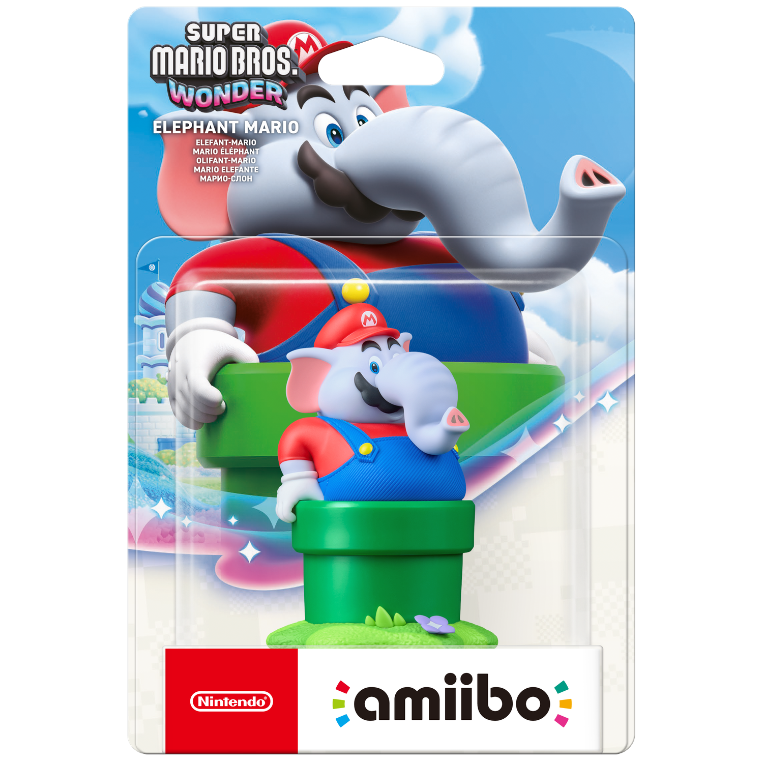Super Mario Bros. Wonder Amiibo: Olifant Mario in groene pijp.