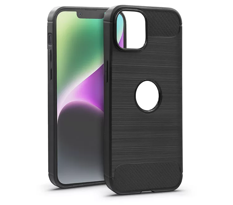 HAFFNER Apple iPhone 14 Carbon Logo szilikon tok, fekete (PT-6525)