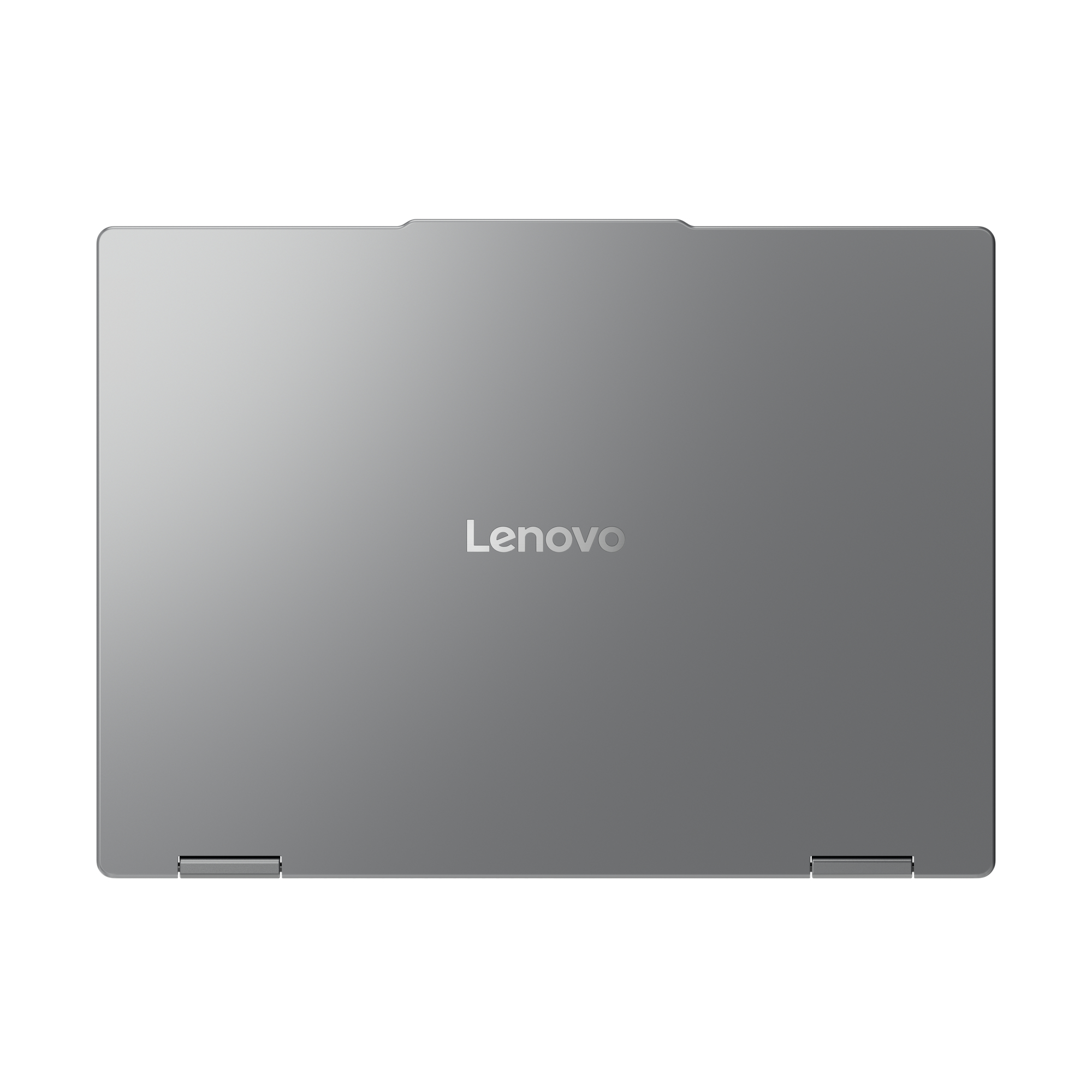 Geschlossener silberner Lenovo Laptop mit dem Logo in der Mitte.