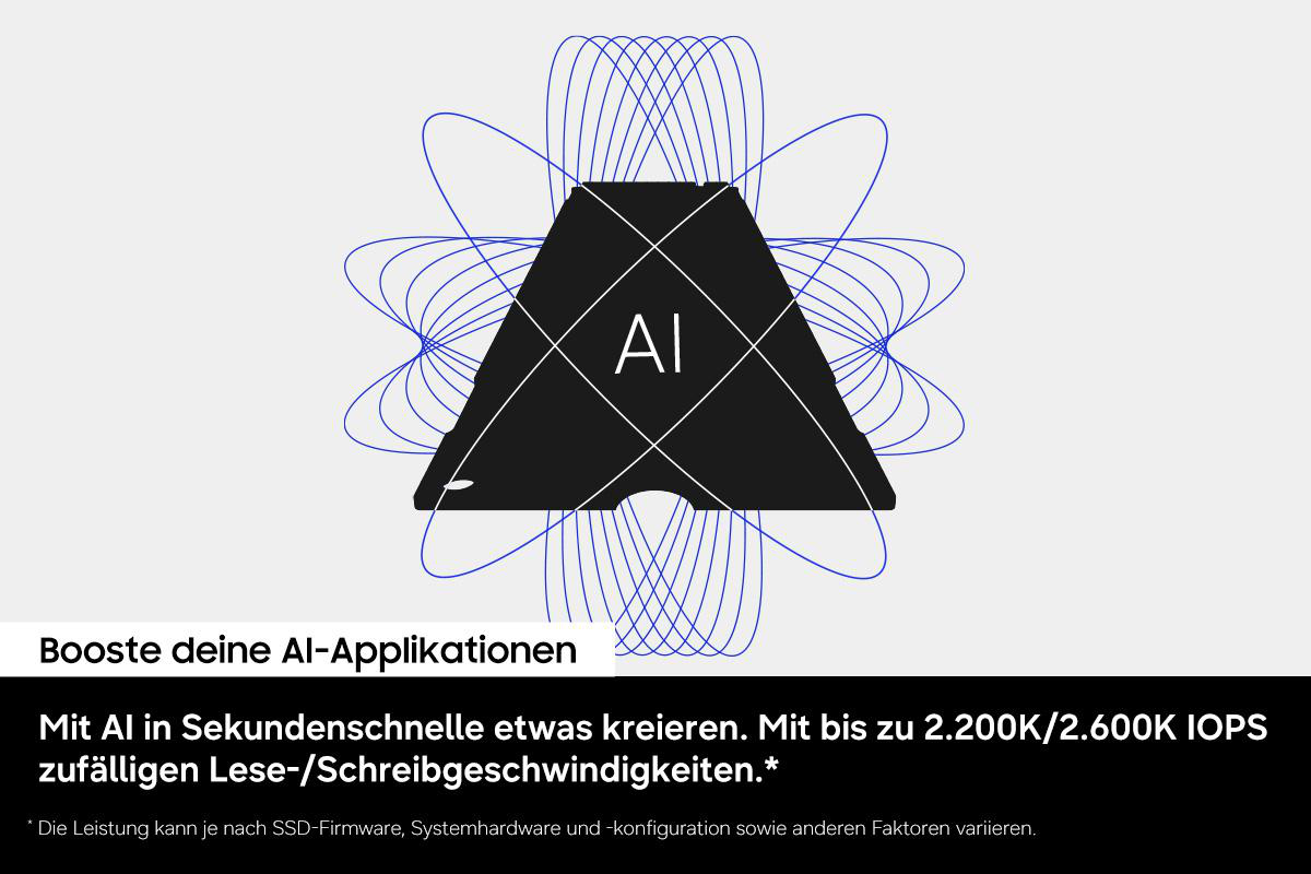 Schwarzes Dreieck mit KI-Symbol, umgeben von blauen Linien auf grauem Grund.