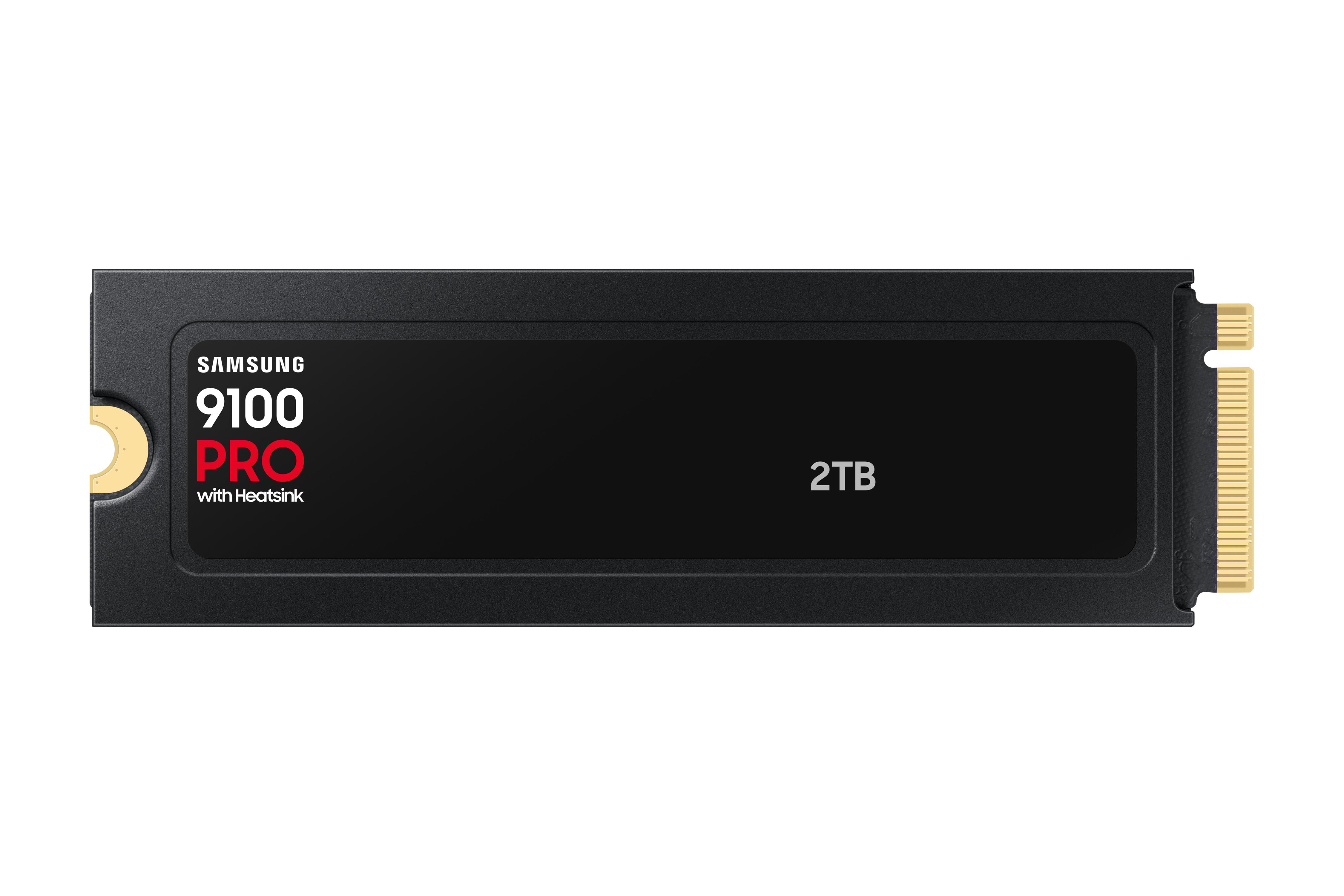 Samsung 9100 Pro 2TB SSD mit Kühlkörper, schwarzes Design.