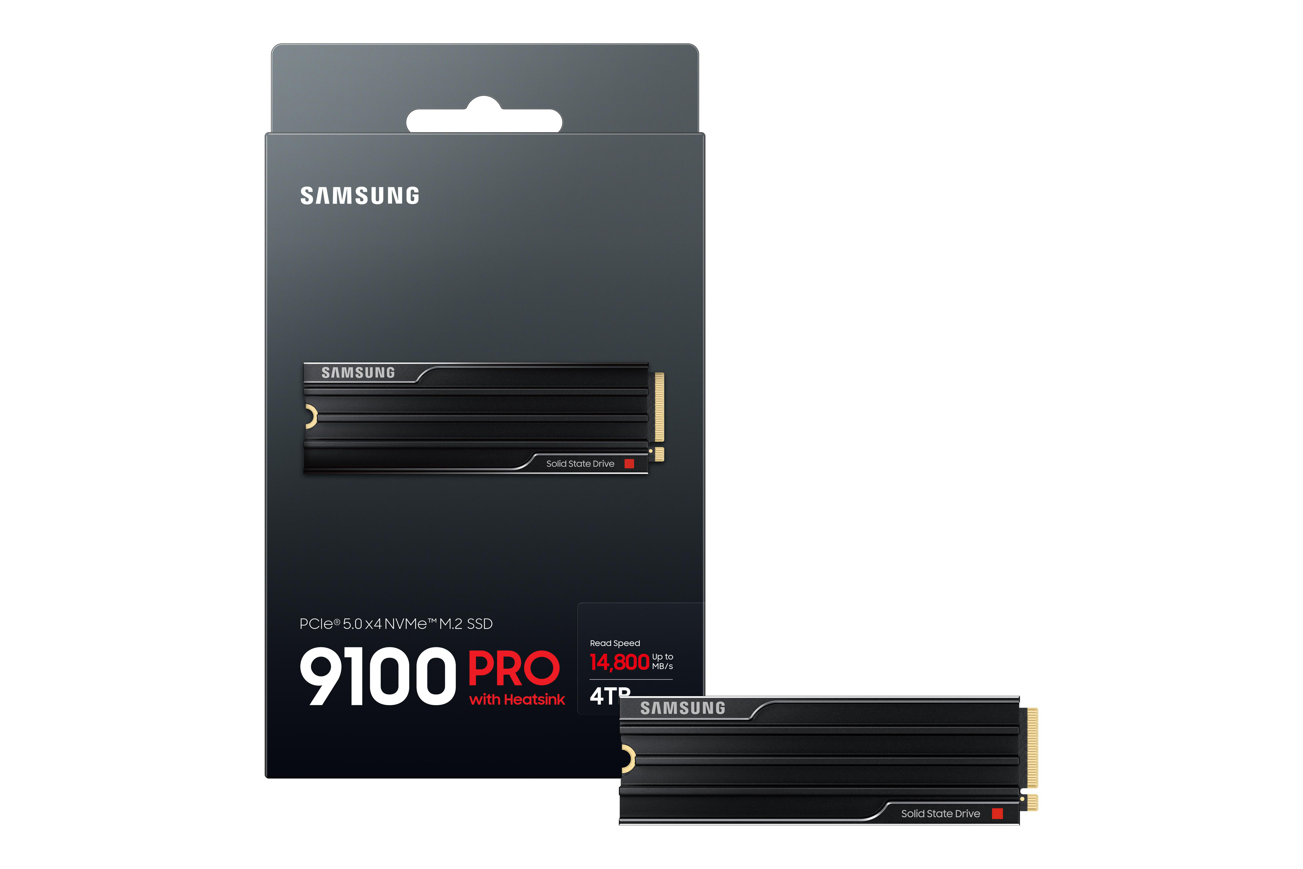 Samsung 9100 Pro 4TB M.2 SSD mit Kühlkörper, PCIe 5.0 NVMe.