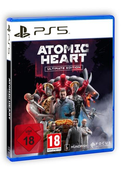 PlayStation 5 Spielhülle für Atomic Heart Ultimate Edition mit Charakteren und USK 18 Siegel.