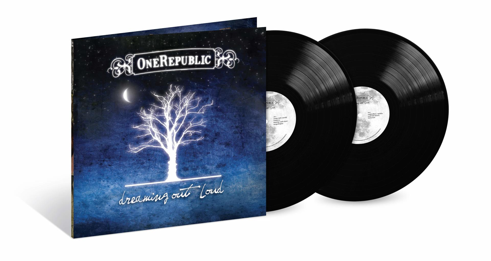OneRepublic-Albumcover mit Baum unter Mond. Zwei Schallplatten.