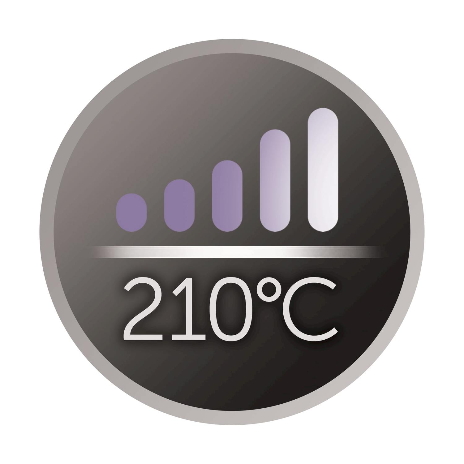 Icona che mostra 210°C con barre crescenti.