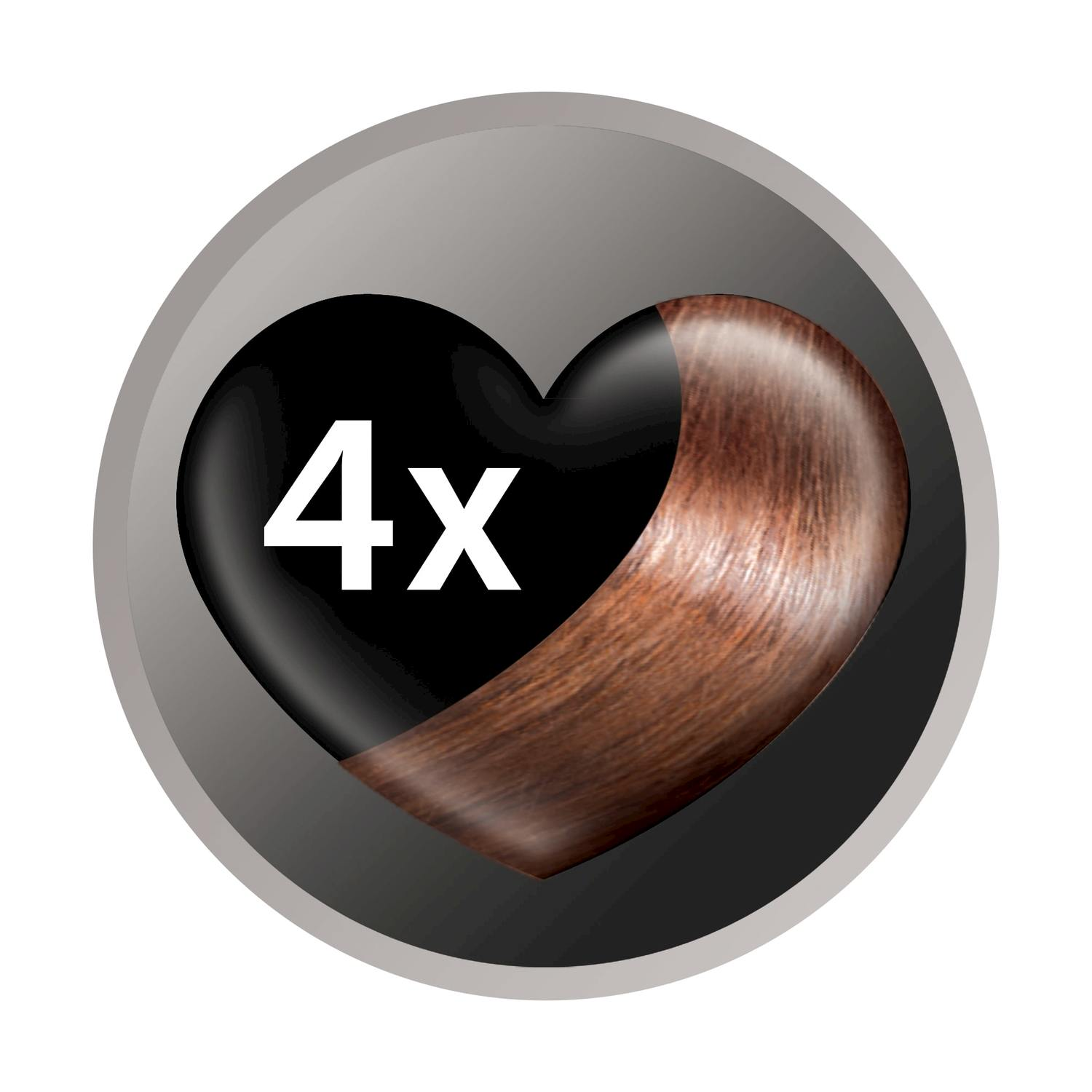 Forma di cuore con '4x' e capelli castani.