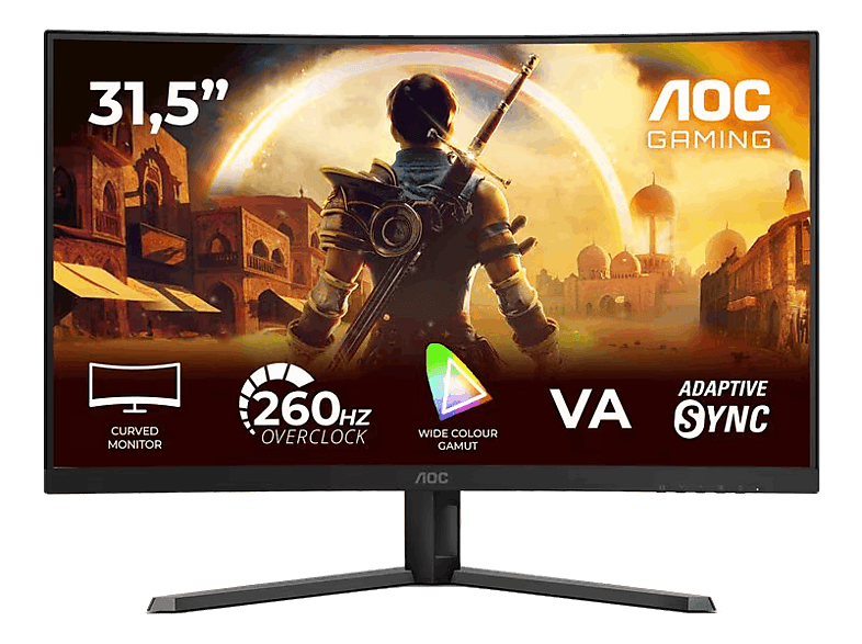 AOC C32G42ZE, 31.5 Full-HD, 260Hz, 0.3 ms MPRT, VA, Curvatura 1500R, G-menu, WLED, HDR10, Adaptive Sync, Negro