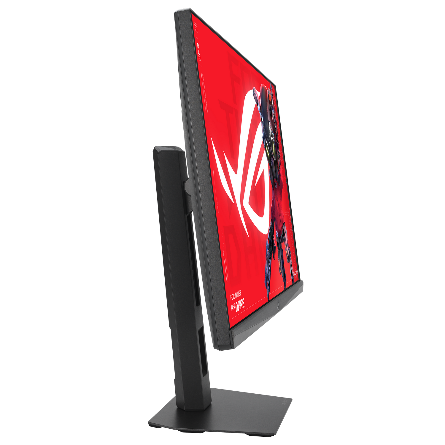 Un monitor gaming con fondo rojo y logo blanco.